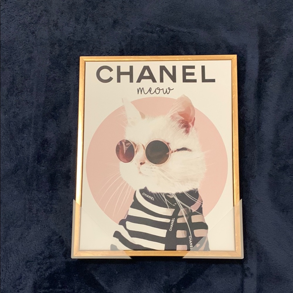 Chanel Cat Art Print with Gold Frame